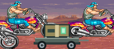 Convoy outriders on motorbikes flanking a cargo wagon