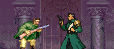 Marshal Sable in his green greatcoat beside one of his gunmen